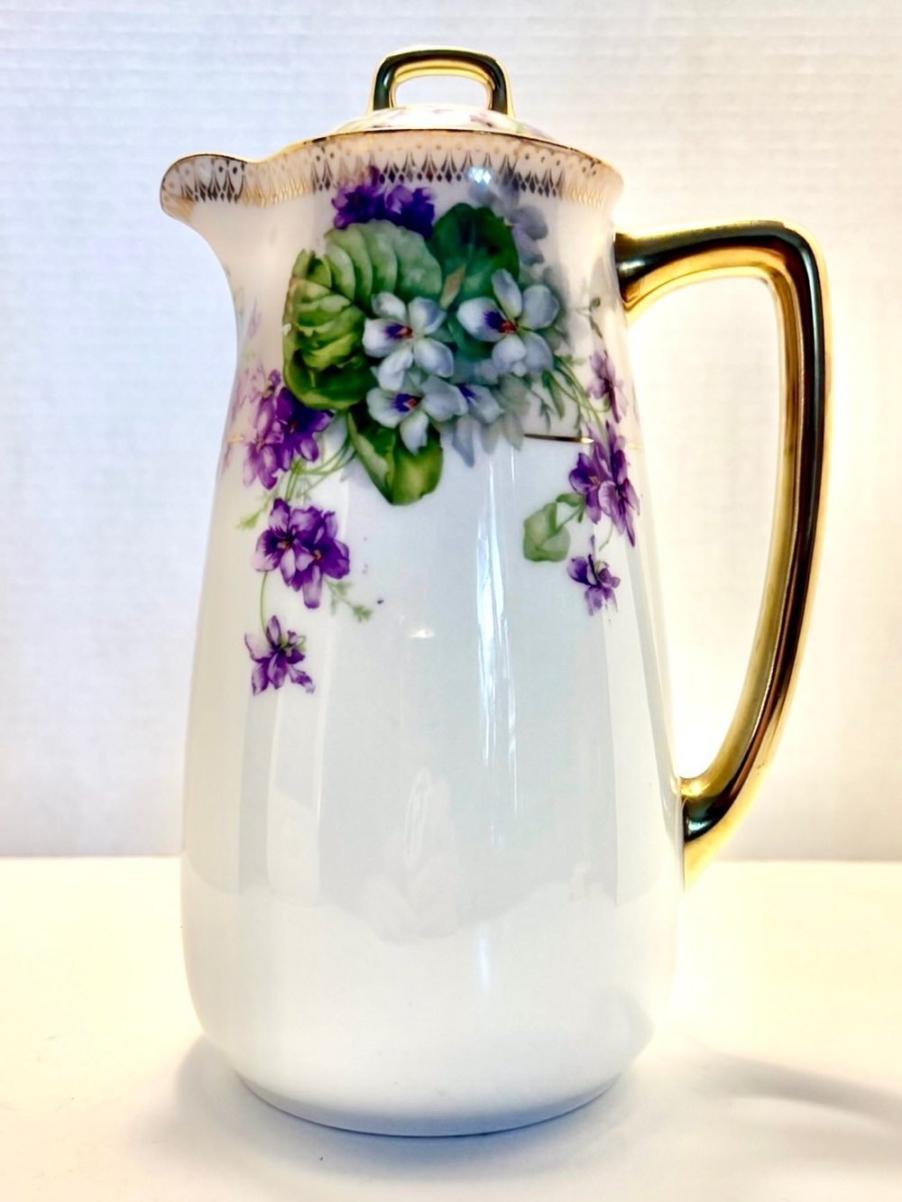 Antique Prince Regent China Bavaria Hand Painted Porcelain Chocolate Pot Violets